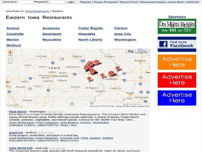 Iowa Eats employs WSN's google maps and ratings features for a resturant reviews directory. customer website